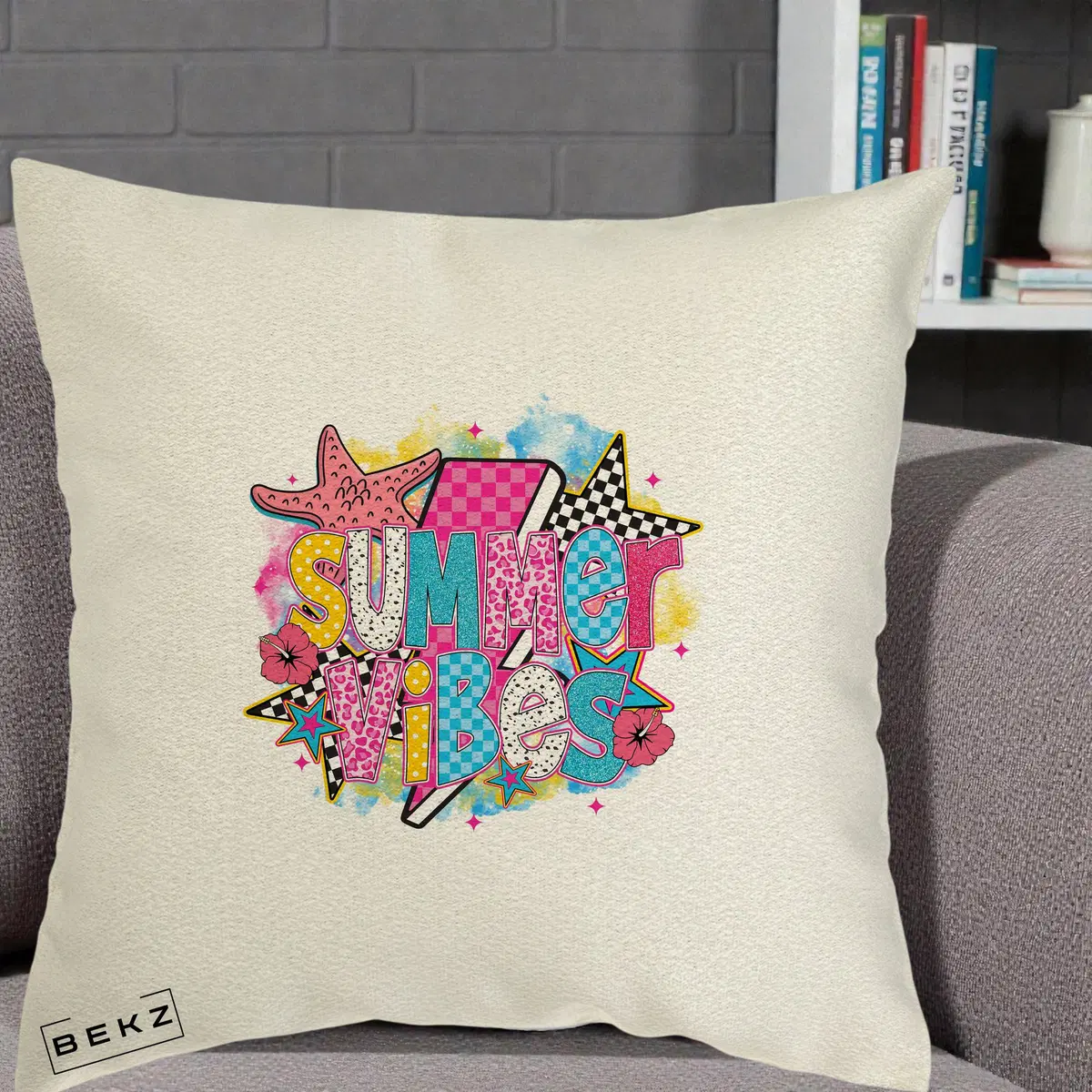 Perna Decorativa Sorry I'm Booked Carti Flori, 40x40 cm, Ecru, Husa Detasabila, Perna, BEKZ®