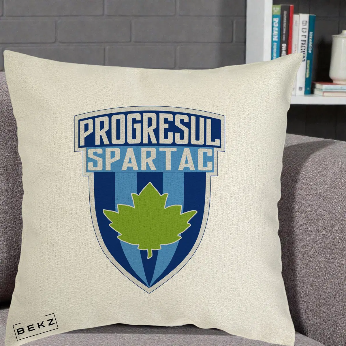 Perna Decorativa Progresul Spartac Fotbal, 40x40 cm, Ecru, Husa Detasabila, Perna, BEKZ®