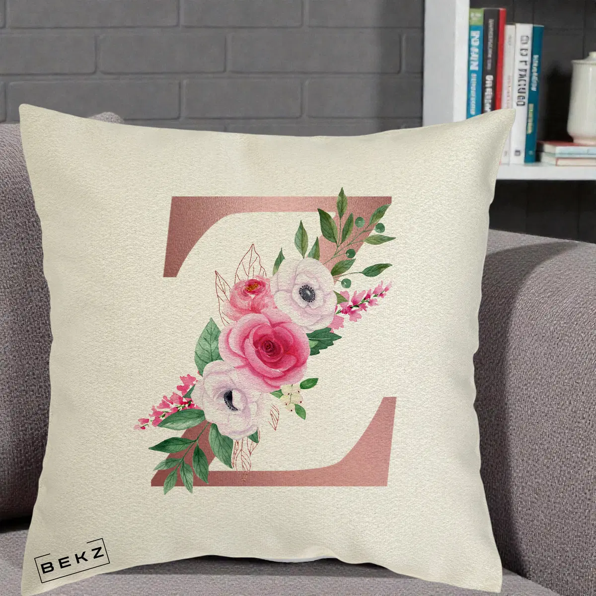 Perna Decorativa Monograma Rose Gold Litera Z, 40x40 cm, Ecru, Husa Detasabila, Perna, BEKZ®