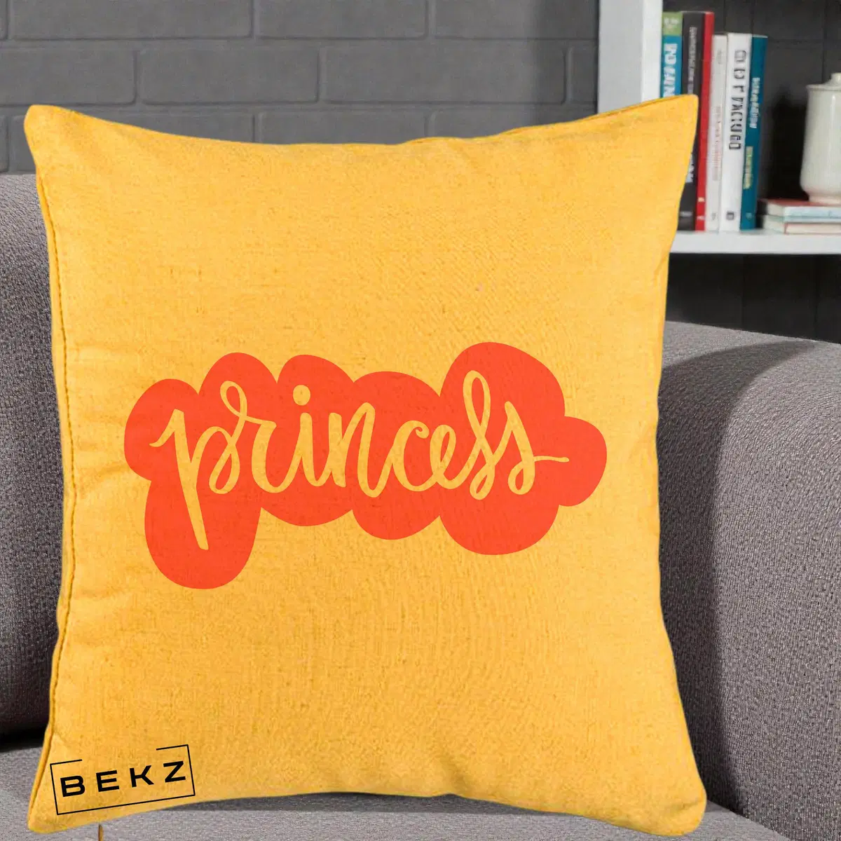 Perna Decorativa Princess Text Roz, 40x40 cm, Galben, Husa Detasabila, Perna, BEKZ®