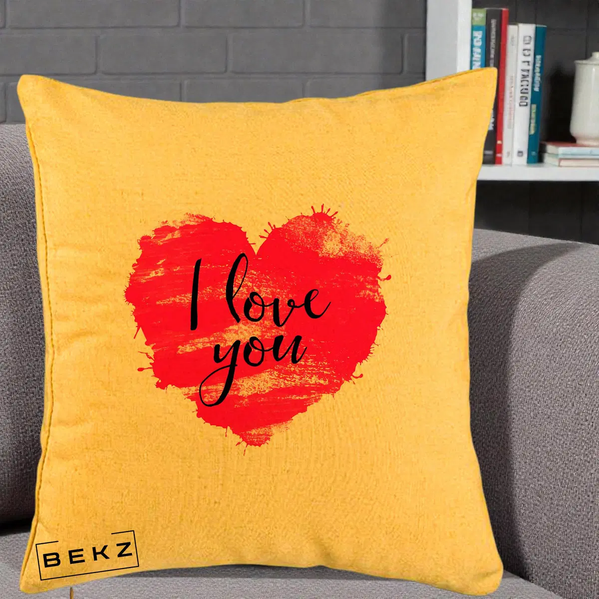 Perna Decorativa I Love You Inima Roz, 40x40 cm, Galben, Husa Detasabila, Perna, BEKZ®