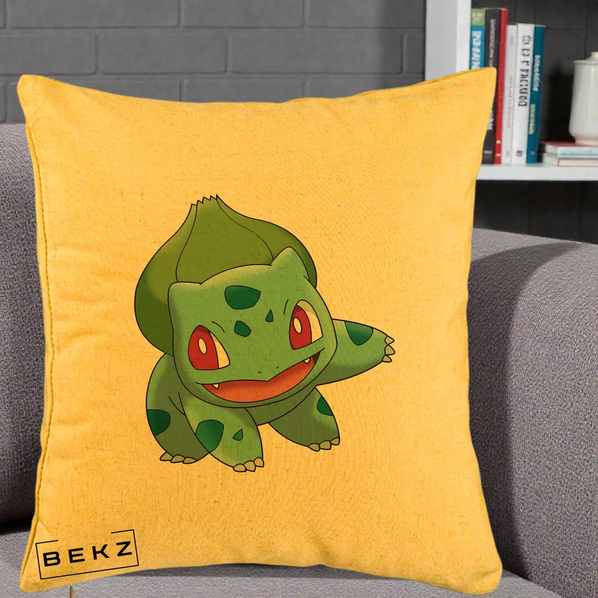 Perna Decorativa Bulbasaur Pokemon, 40x40 cm, Galben, Husa Detasabila, Perna, BEKZ®