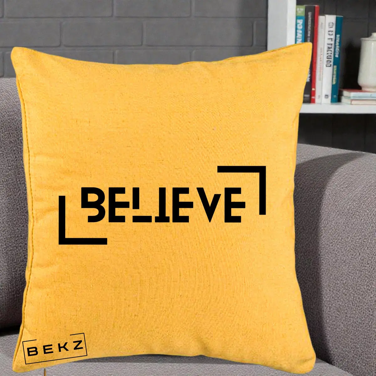 Perna Decorativa Believe Minimalist, 40x40 cm, Galben, Husa Detasabila, Perna, BEKZ®