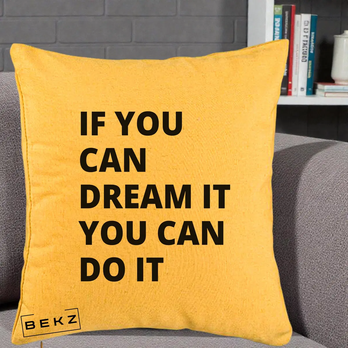 Perna Decorativa If You Can Dream It, 40x40 cm, Galben, Husa Detasabila, Perna, BEKZ®