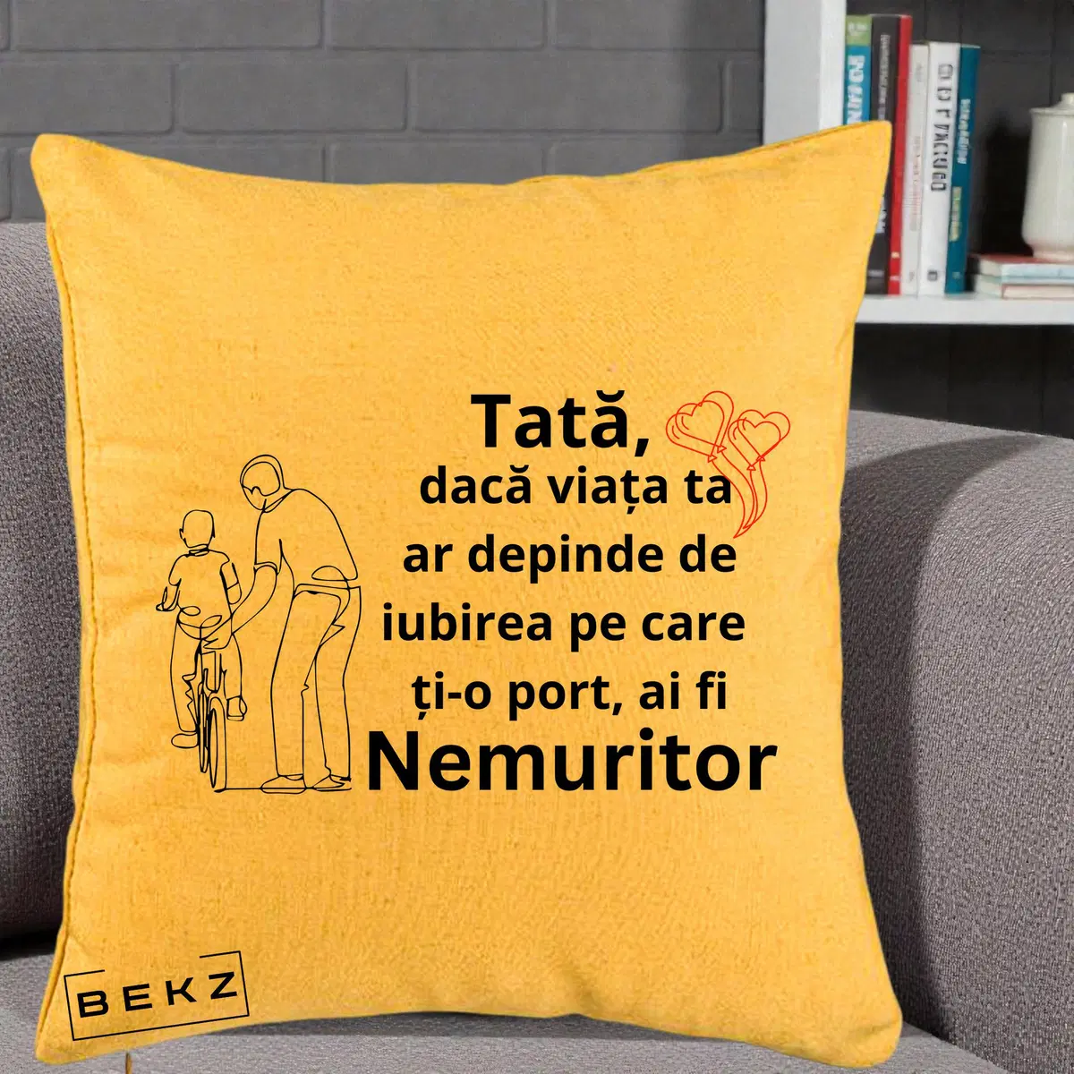 Perna Decorativa Tata Nemuritor Joaca in Aer, 40x40 cm, Galben, Husa Detasabila, Perna, BEKZ®