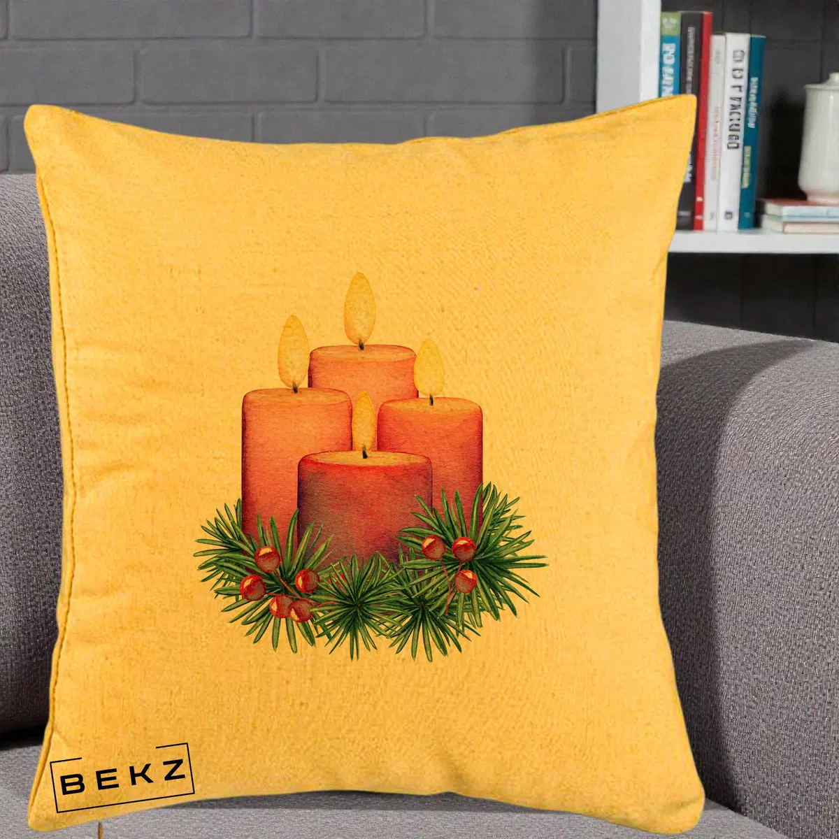 Perna Decorativa Lumanari Advent Roz-Violet, 40x40 cm, Galben, Husa Detasabila, Perna, BEKZ®