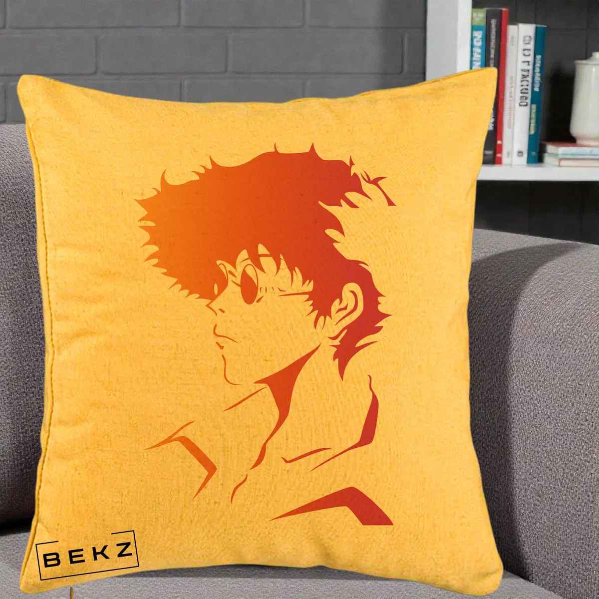 Perna Decorativa Cowboy Bebop Spike Silueta Gradient, 40x40 cm, Galben, Husa Detasabila, Perna, BEKZ®