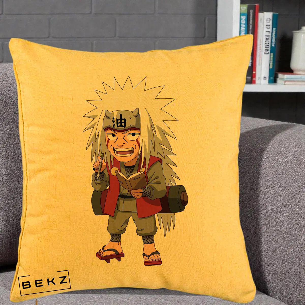 Perna Decorativa Naruto Jiraiya Sensei Chibi, 40x40 cm, Galben, Husa Detasabila, Perna, BEKZ®