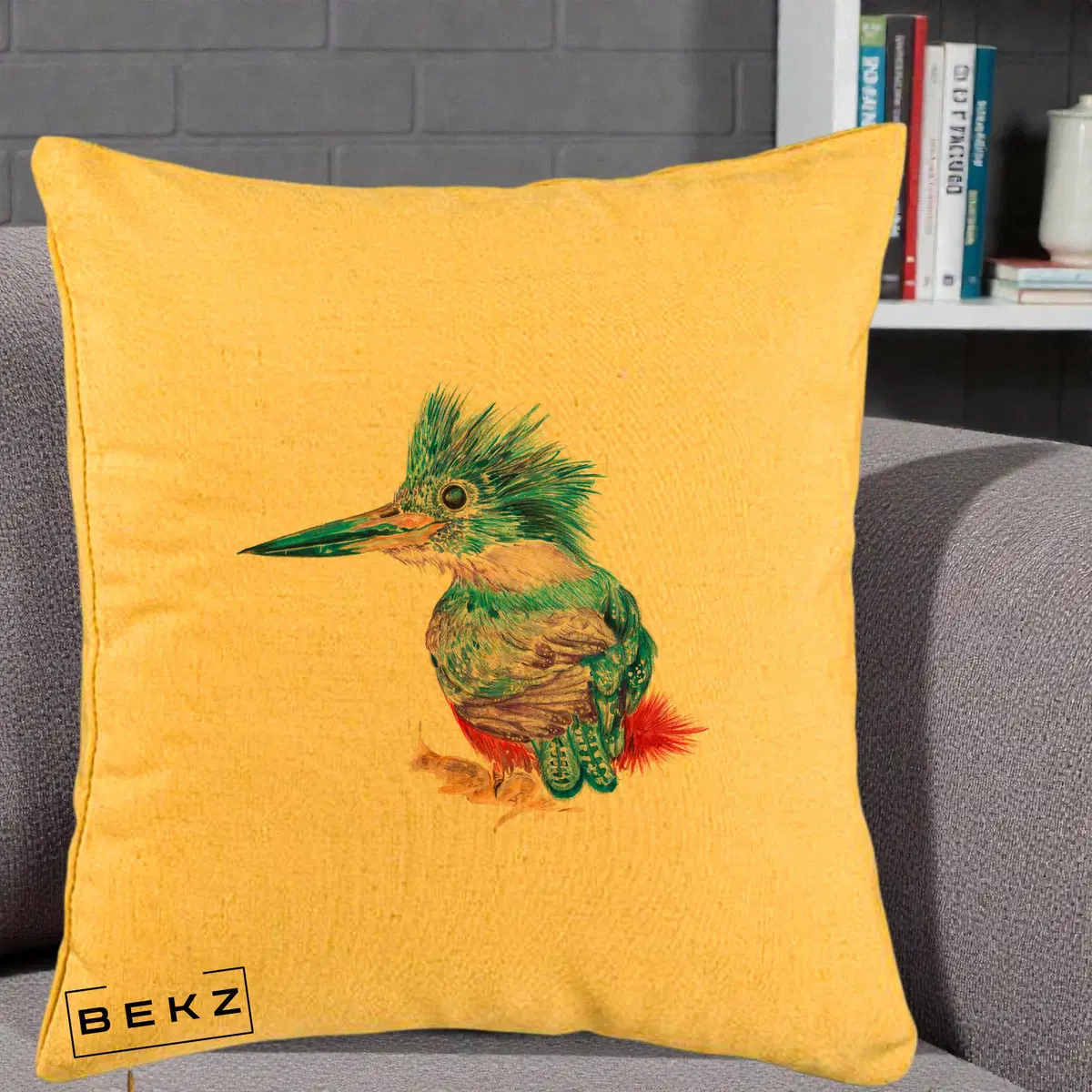 Perna Decorativa Copacul Vietii Teal cu Radacini, 40x40 cm, Galben, Husa Detasabila, Perna, BEKZ®