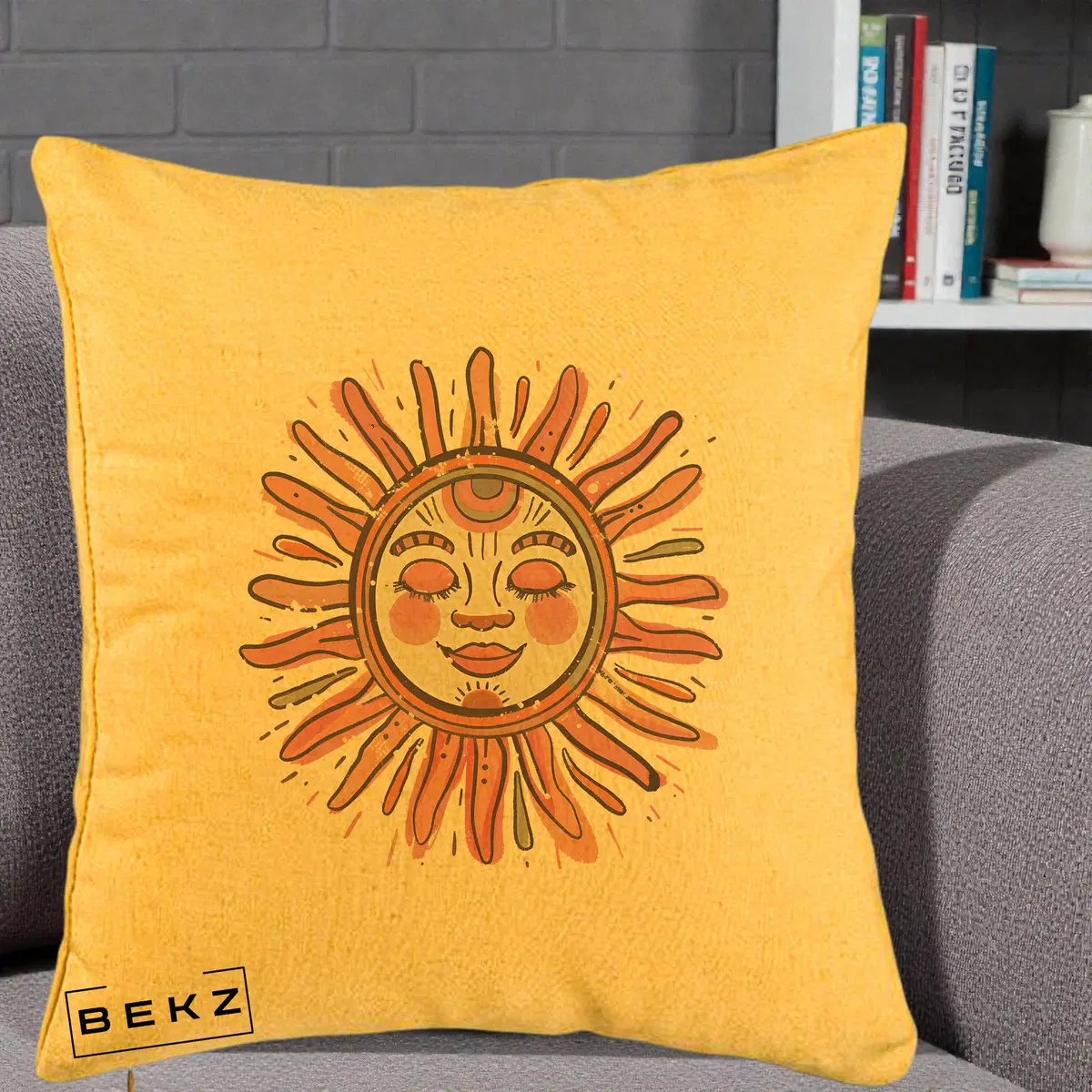Perna Decorativa Soare Roz Tribal, 40x40 cm, Galben, Husa Detasabila, Perna, BEKZ®