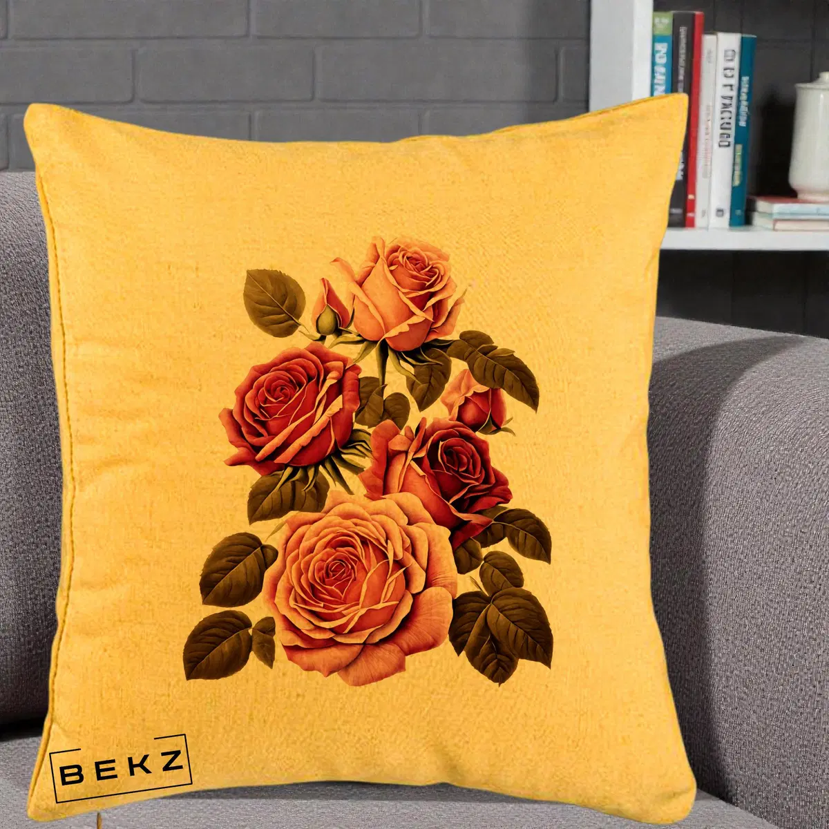 Perna Decorativa Trandafiri Vintage Roz-Rosii, 40x40 cm, Galben, Husa Detasabila, Perna, BEKZ®