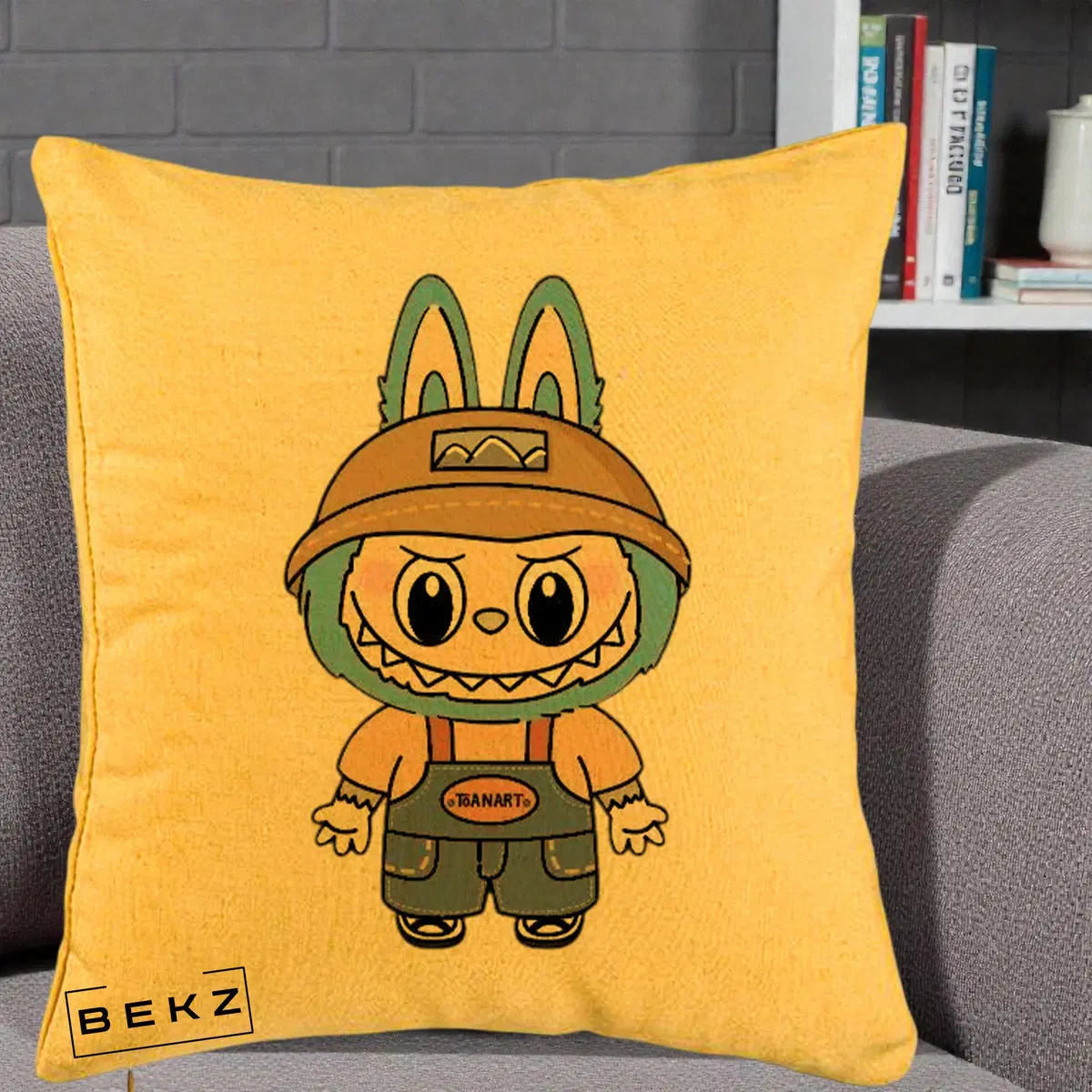 Perna Decorativa Labubu Toanart Blugi, 40x40 cm, Galben, Husa Detasabila, Perna, BEKZ®