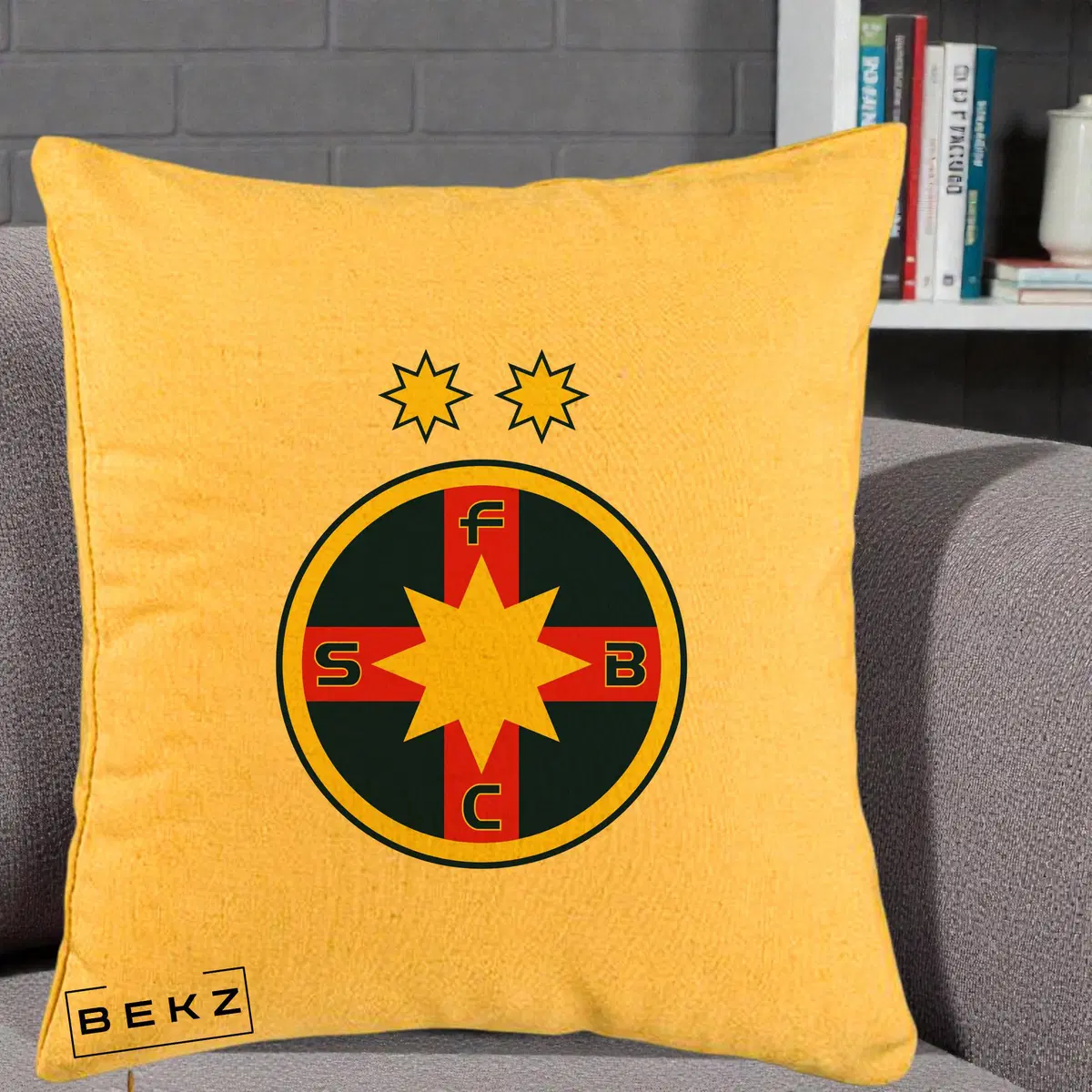 Perna Decorativa FCSB Fotbal Club Steaua Bucuresti, 40x40 cm, Galben, Husa Detasabila, Perna, BEKZ®