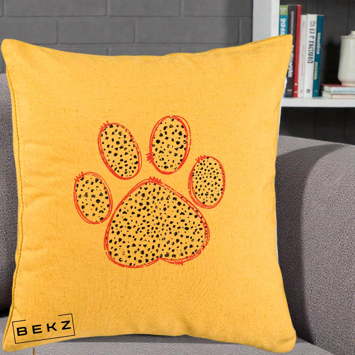 Perna Decorativa Labuta Dalmatian Roz Neon, 40x40 cm, Galben, Husa Detasabila, Perna, BEKZ®