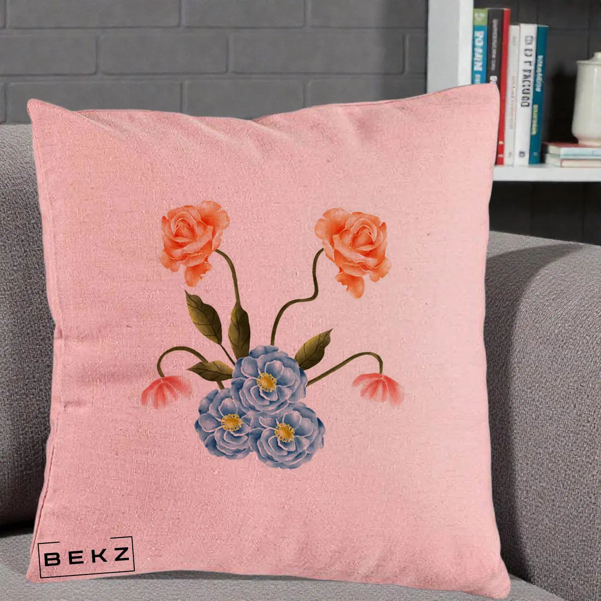Perna Decorativa Trandafiri si Bujori Acuarela, 40x40 cm, Roz, Husa Detasabila, Perna, BEKZ®