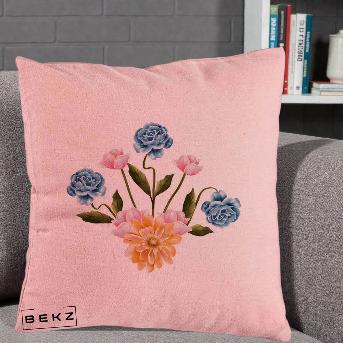Perna Decorativa Buchet Primavara Acuarela, 40x40 cm, Roz, Husa Detasabila, Perna, BEKZ®