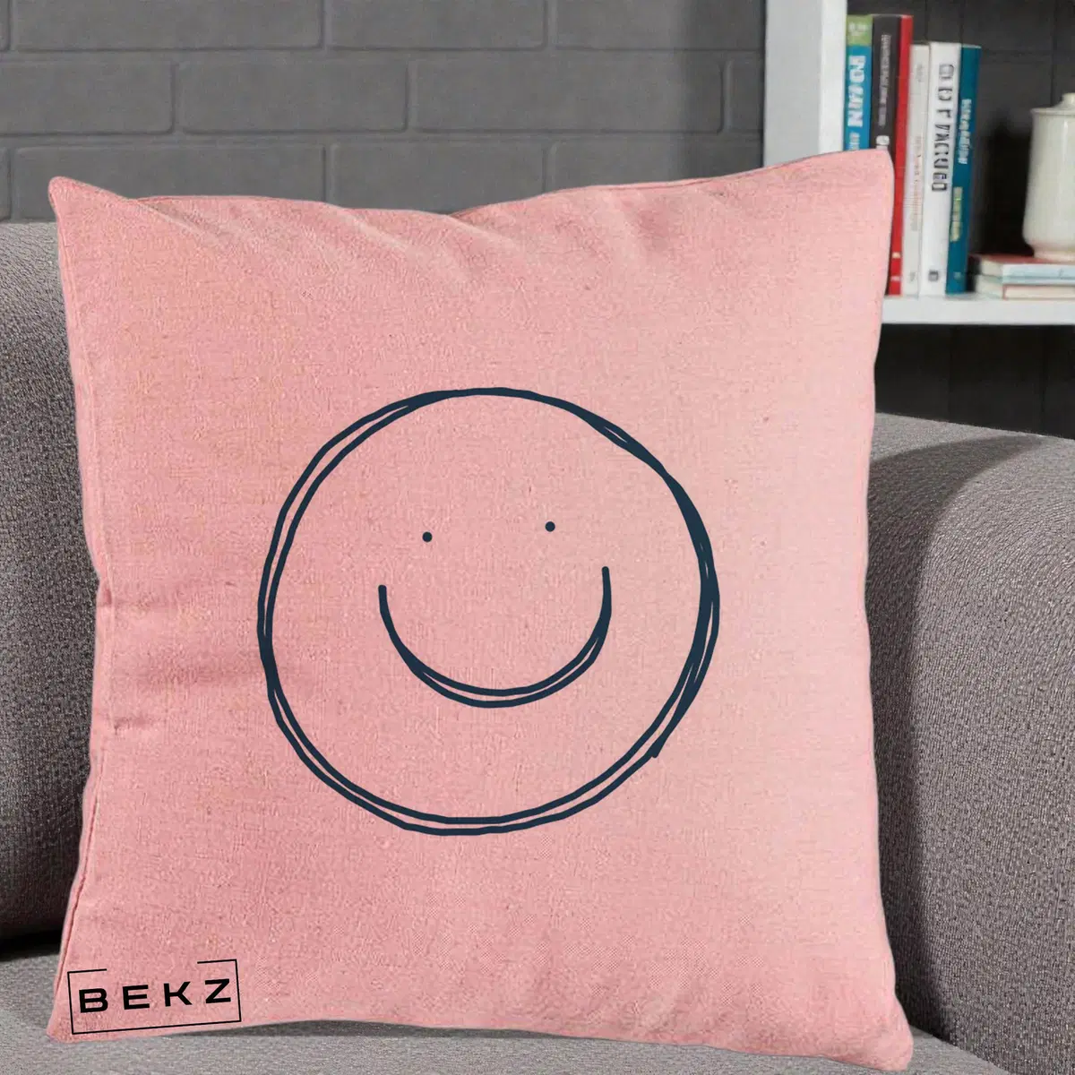 Perna Decorativa Smile Desen Minimalist, 40x40 cm, Roz, Husa Detasabila, Perna, BEKZ®