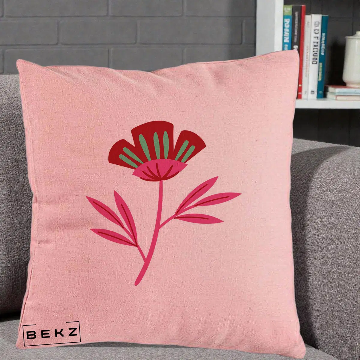 Perna Decorativa Floare Macul Roz-Rosu Grafic, 40x40 cm, Roz, Husa Detasabila, Perna, BEKZ®