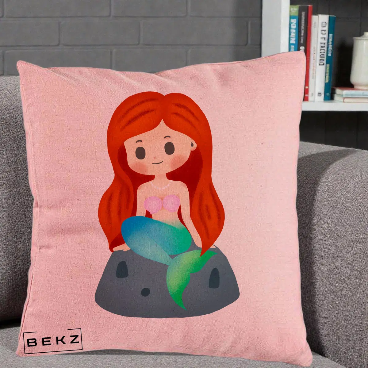 Perna Decorativa Sirena Kawaii Roscat, 40x40 cm, Roz, Husa Detasabila, Perna, BEKZ®