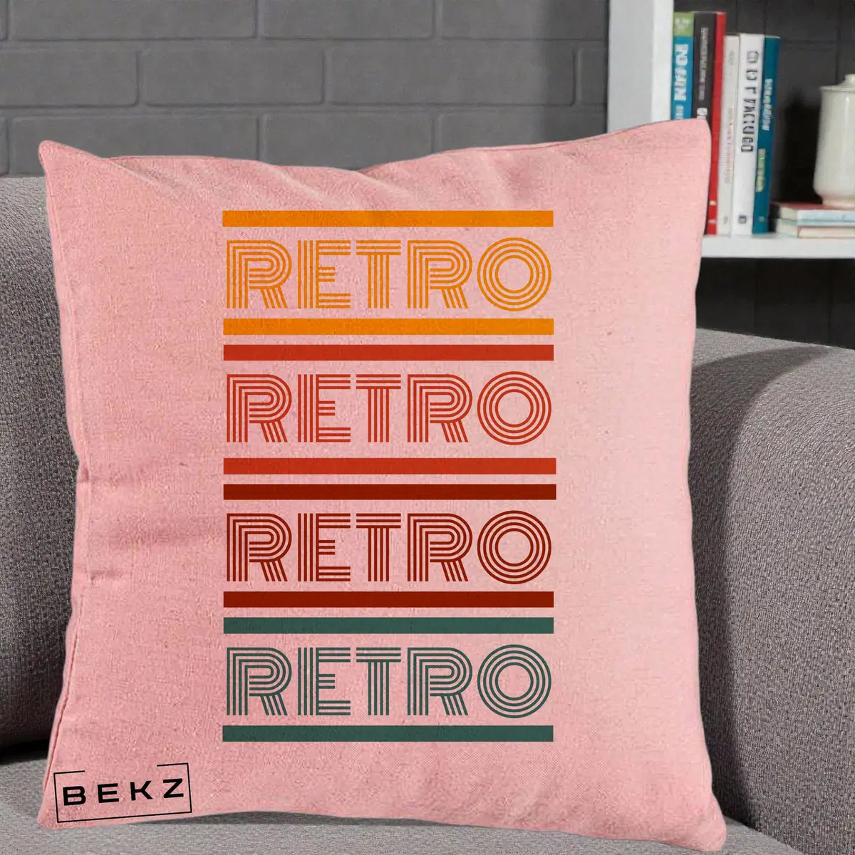 Perna Decorativa RETRO Text Multicolor, 40x40 cm, Roz, Husa Detasabila, Perna, BEKZ®