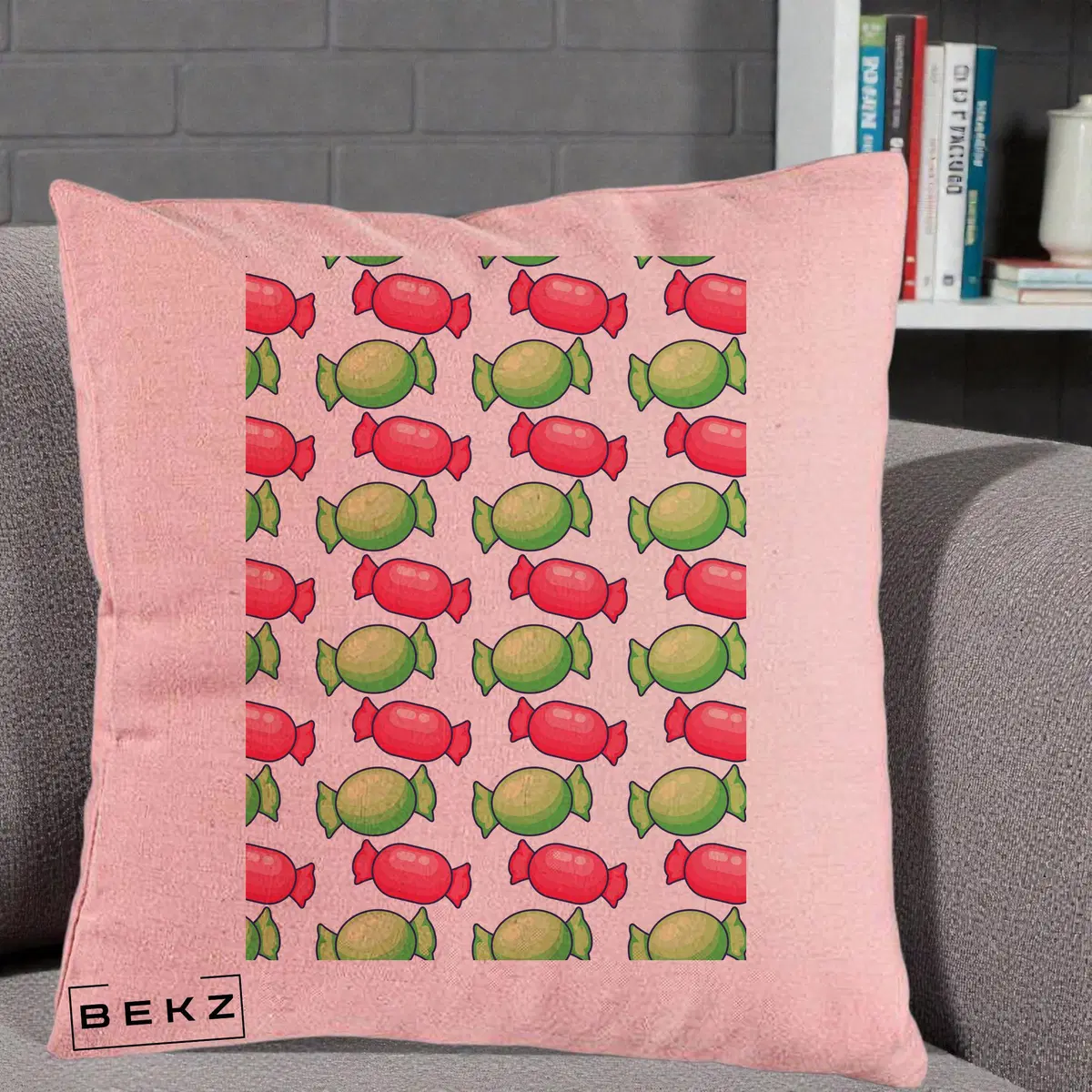 Perna Decorativa Bomboane Craciun Pattern, 40x40 cm, Roz, Husa Detasabila, Perna, BEKZ®