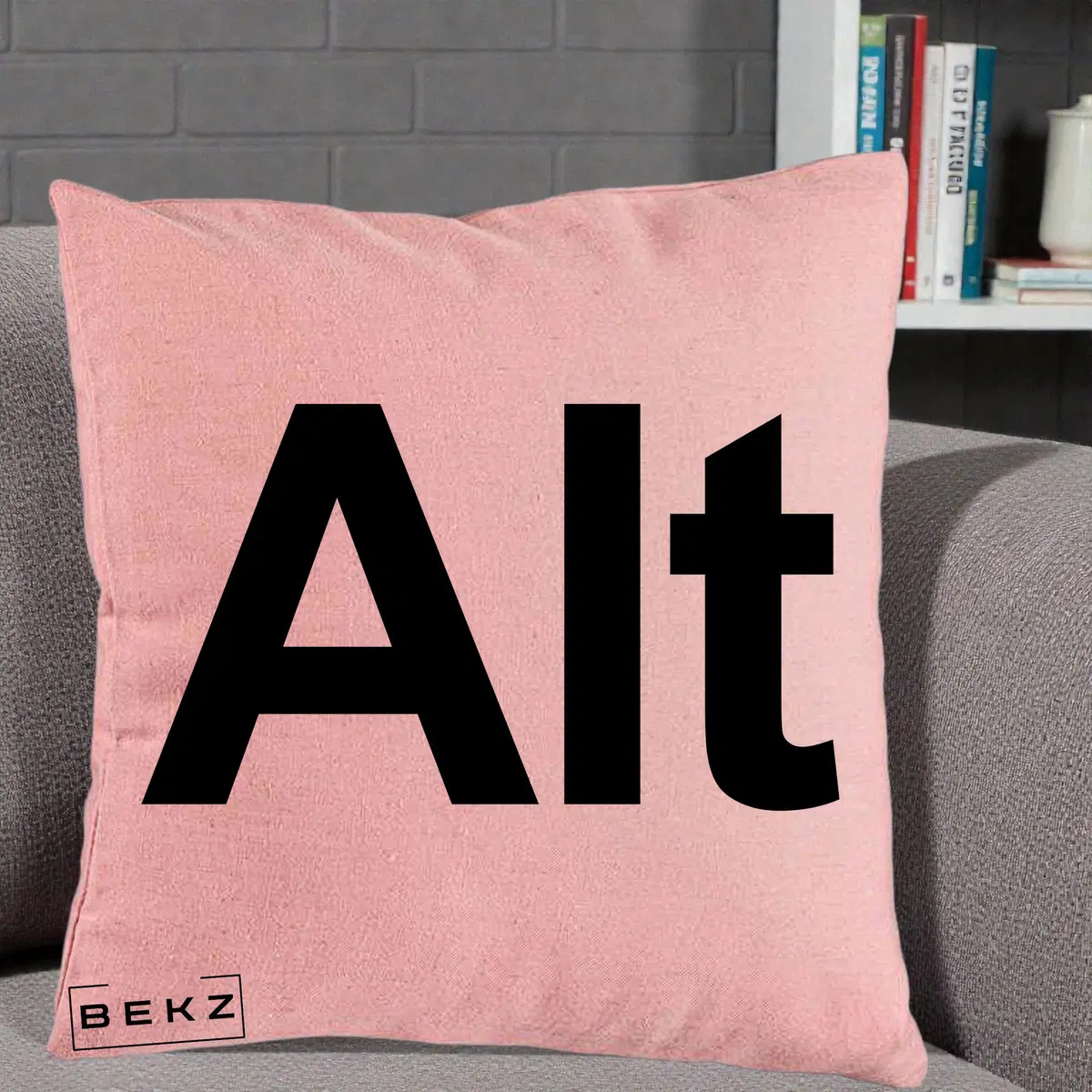 Perna Decorativa Tasta Alt Tipografie Bold, 40x40 cm, Roz, Husa Detasabila, Perna, BEKZ®