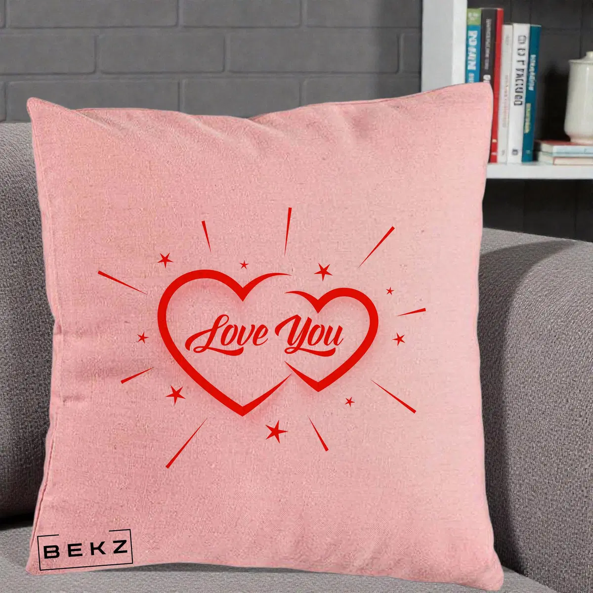 Perna Decorativa Love You Doua Inimi, 40x40 cm, Roz, Husa Detasabila, Perna, BEKZ®