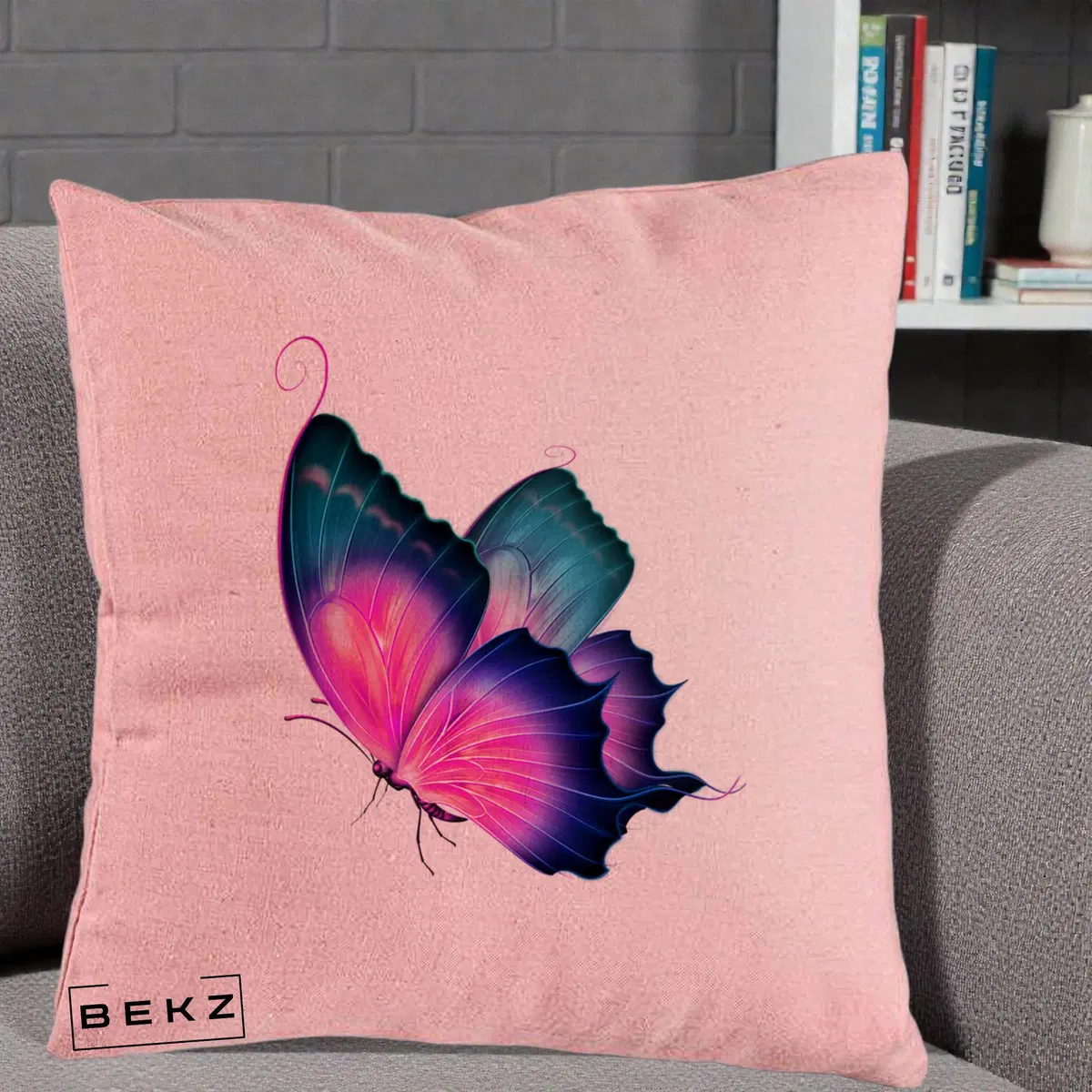Perna Decorativa Fluture Neon, 40x40 cm, Roz, Husa Detasabila, Perna, BEKZ®