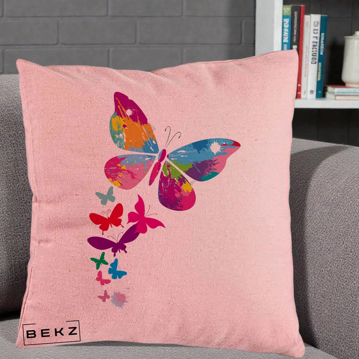 Perna Decorativa Fluturi Splash, 40x40 cm, Roz, Husa Detasabila, Perna, BEKZ®