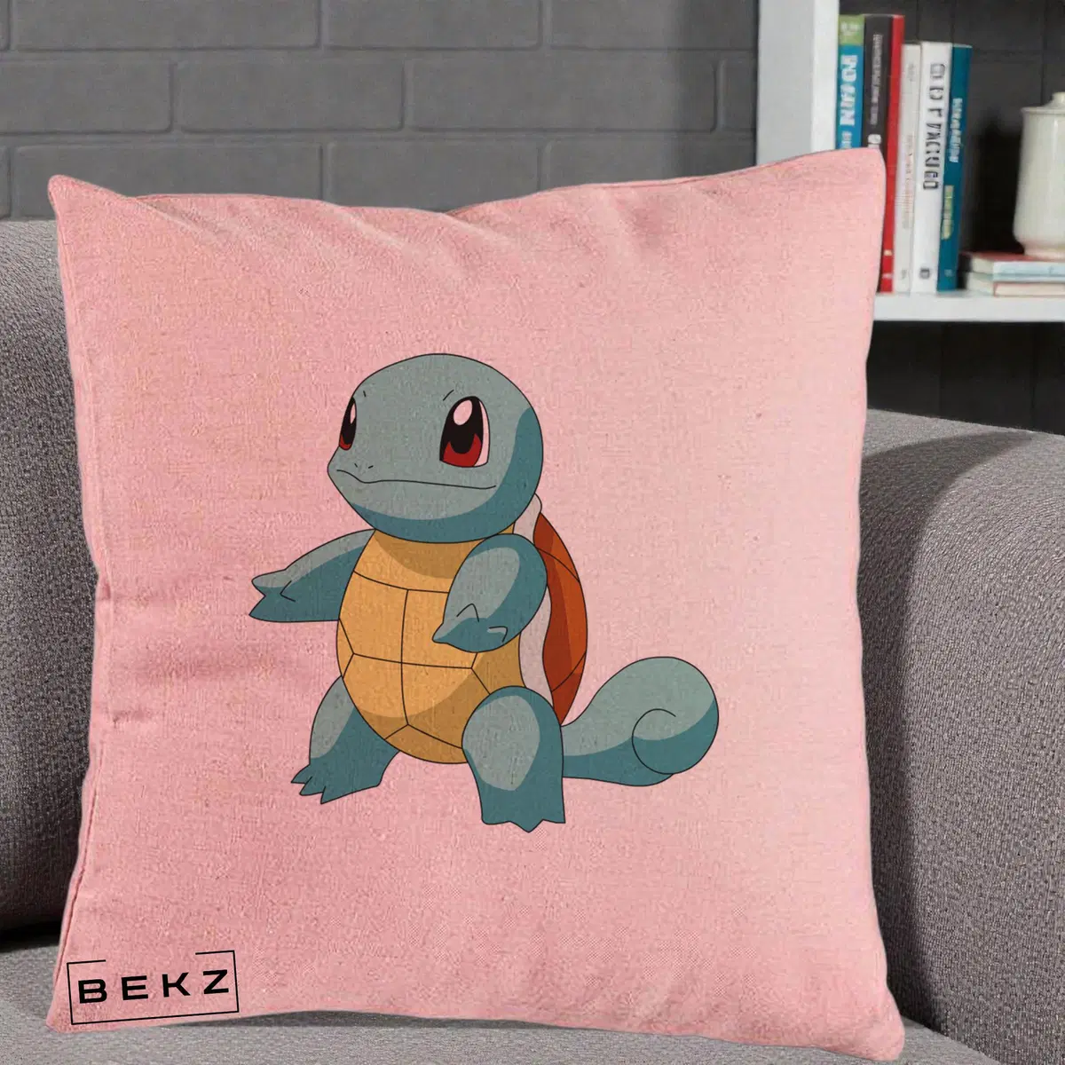 Perna Decorativa Squirtle Pokemon, 40x40 cm, Roz, Husa Detasabila, Perna, BEKZ®