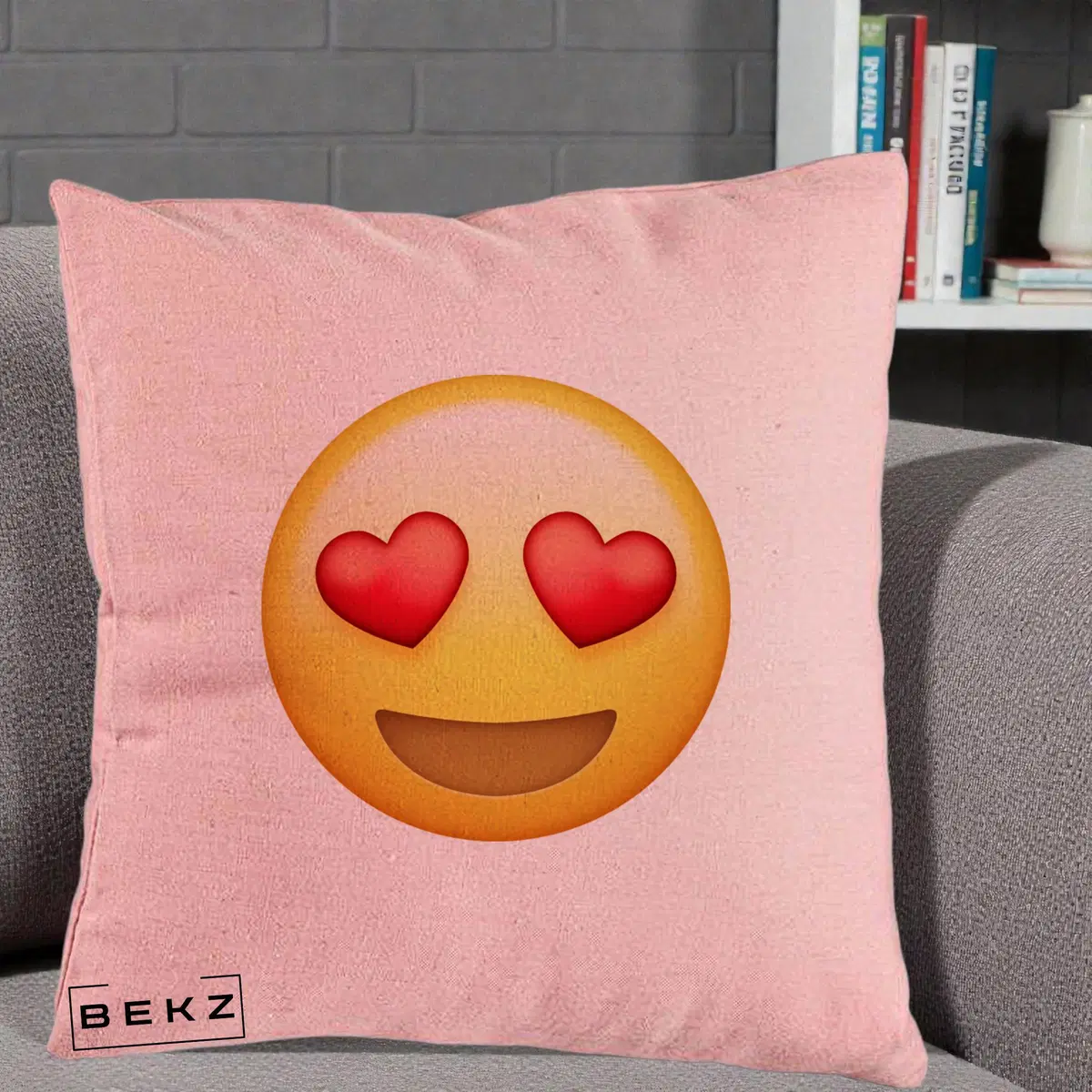 Perna Decorativa Emoji Inimi in Ochi, 40x40 cm, Roz, Husa Detasabila, Perna, BEKZ®