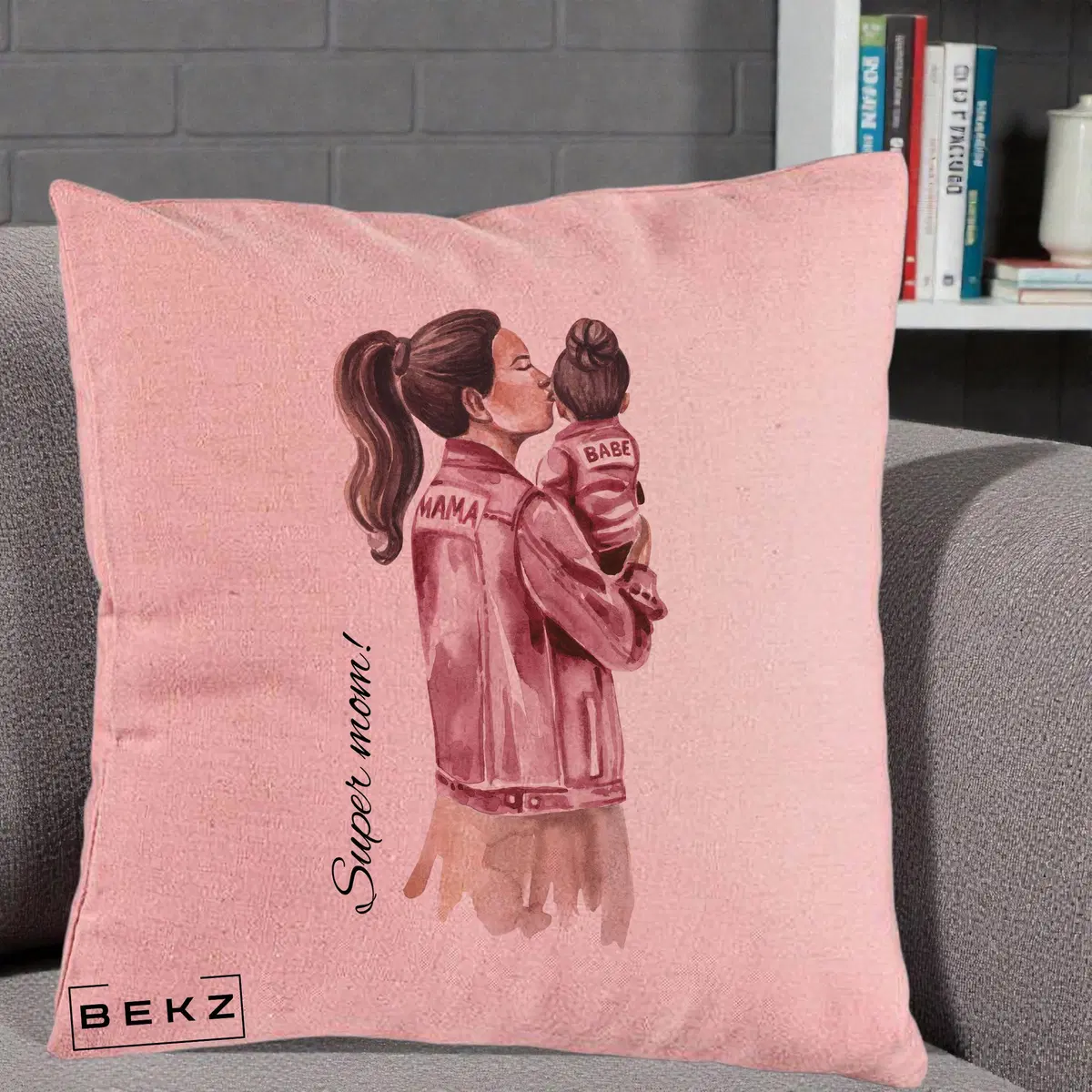Perna Decorativa Super Mom Jachete Roz, 40x40 cm, Roz, Husa Detasabila, Perna, BEKZ®
