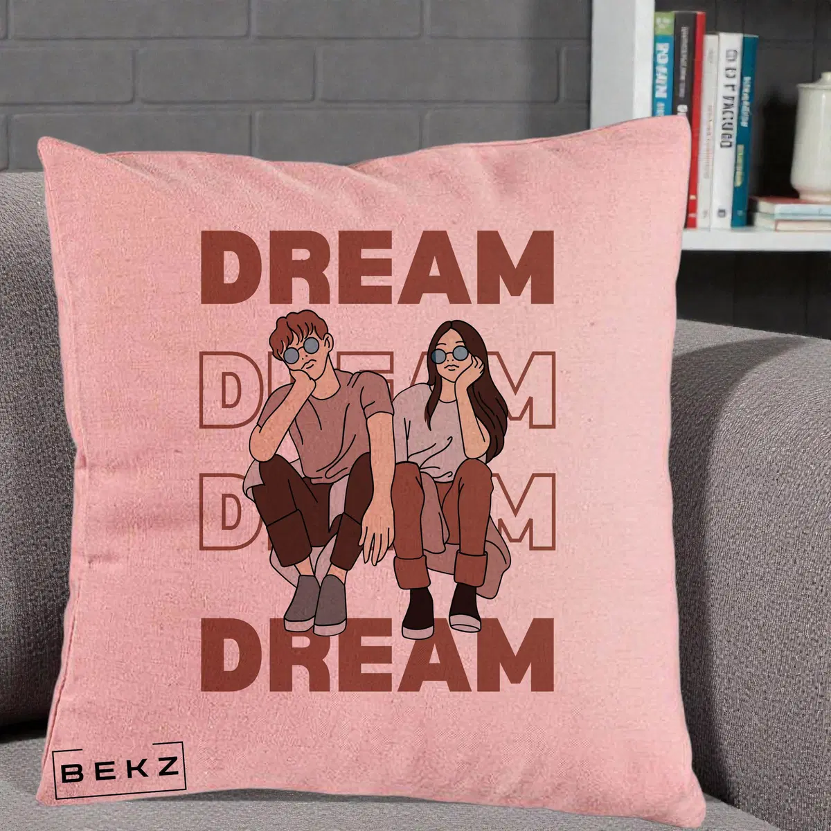 Perna Decorativa Dream Couple Aesthetic, 40x40 cm, Roz, Husa Detasabila, Perna, BEKZ®