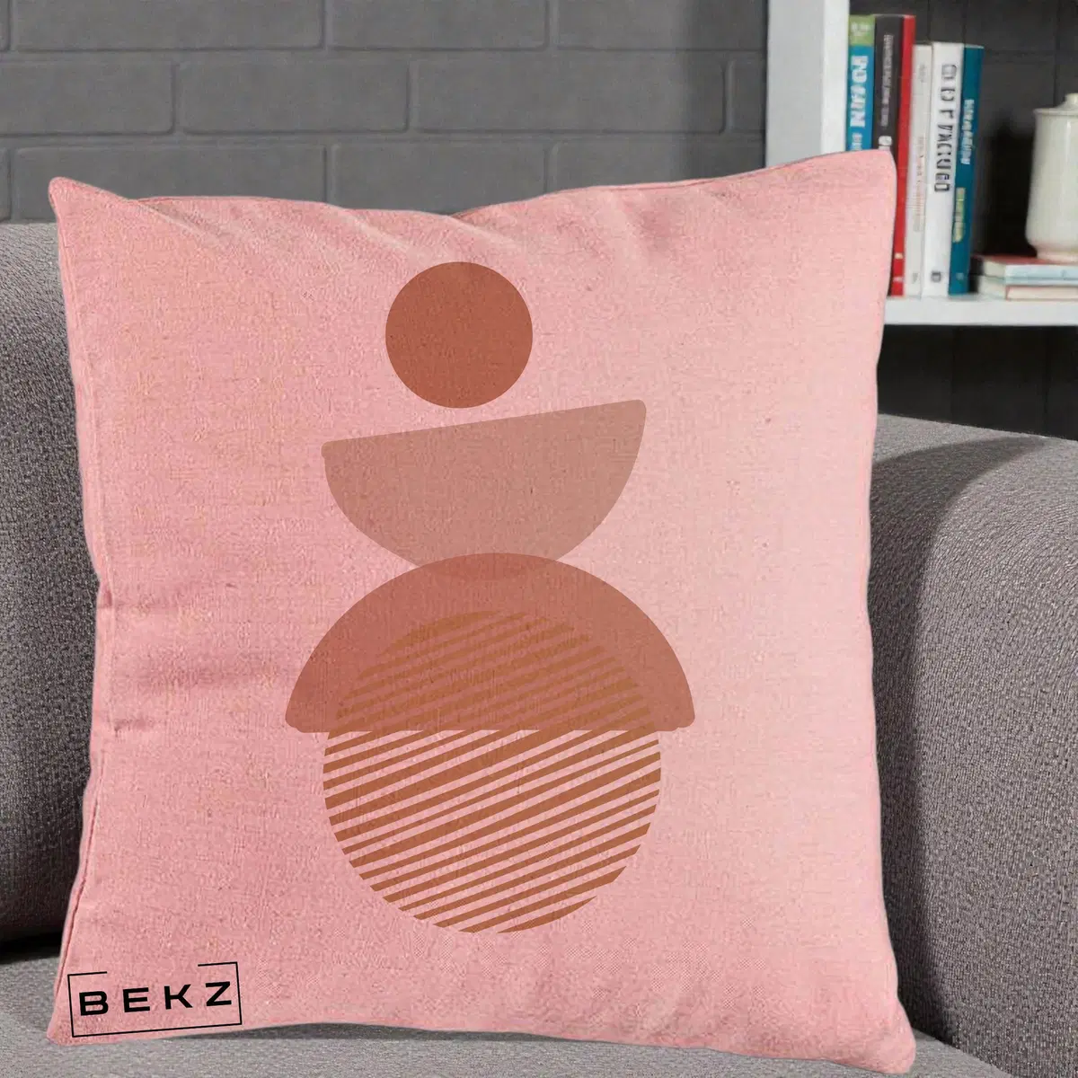 Perna Decorativa Geometric Boho Forme Terracotta, 40x40 cm, Roz, Husa Detasabila, Perna, BEKZ®