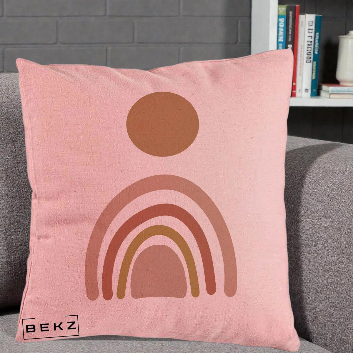Perna Decorativa Boho Rainbow Sun, 40x40 cm, Roz, Husa Detasabila, Perna, BEKZ®