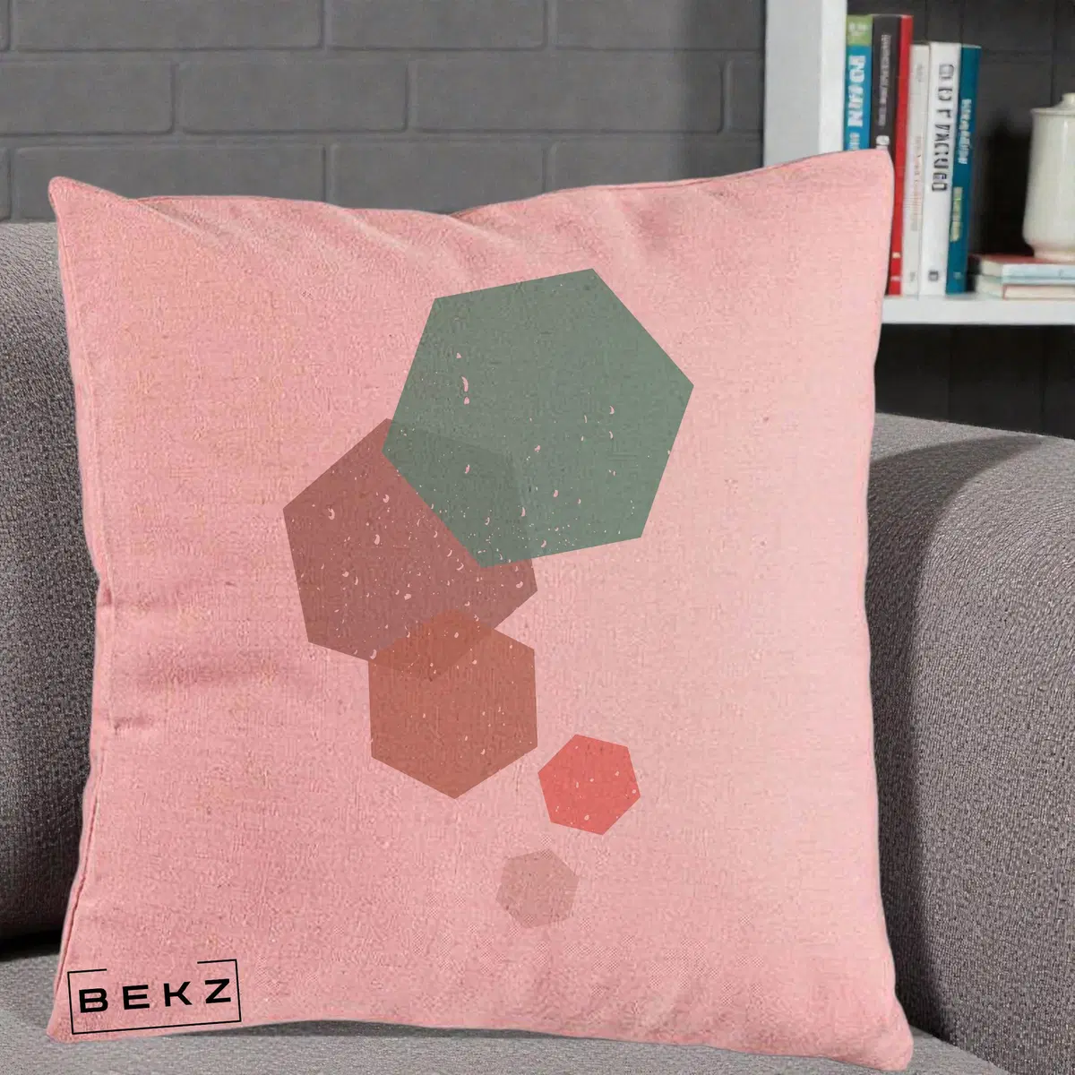 Perna Decorativa Geometric Hexagoane Pastel, 40x40 cm, Roz, Husa Detasabila, Perna, BEKZ®