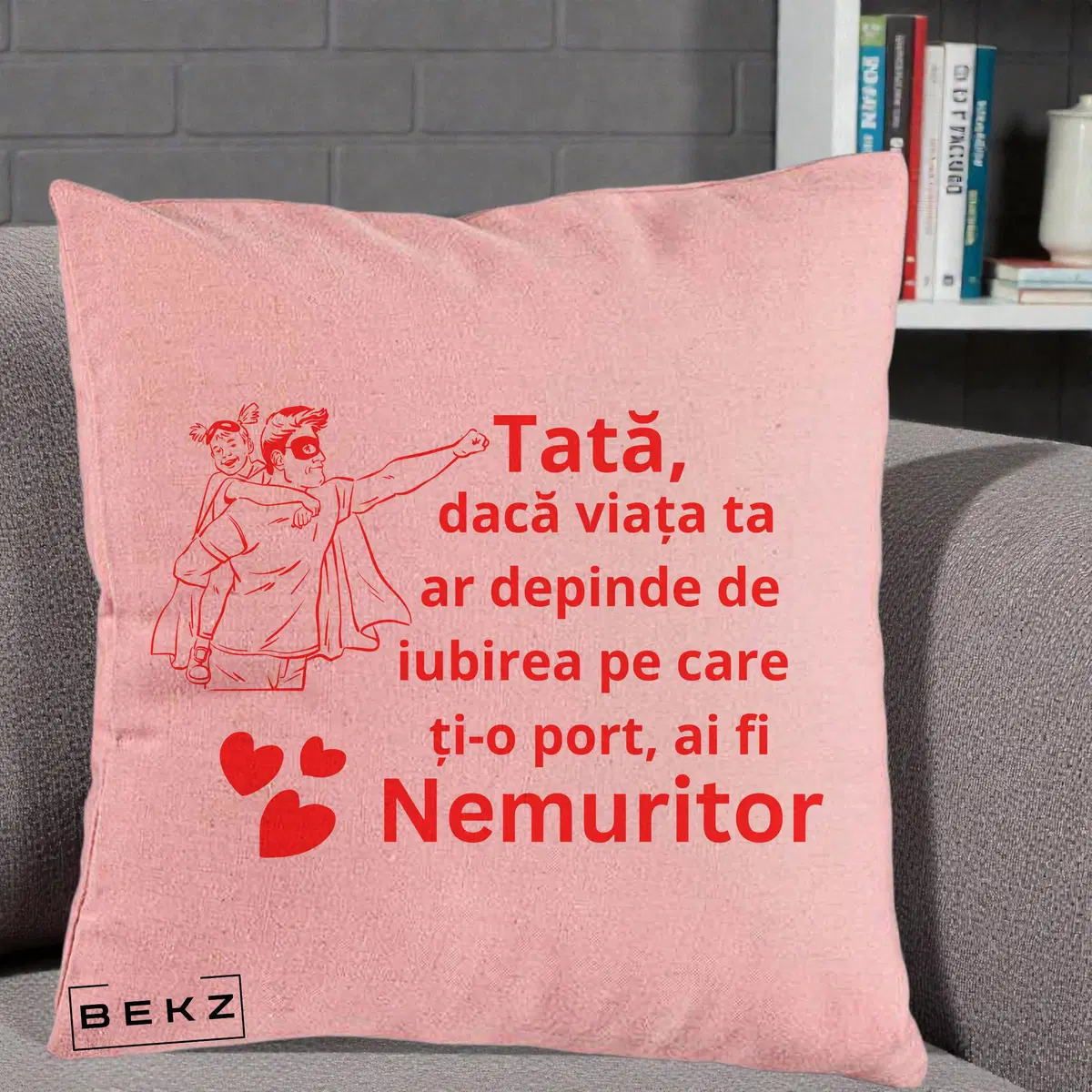 Perna Decorativa Mama Nemuritoare cu Fetita, 40x40 cm, Roz, Husa Detasabila, Perna, BEKZ®