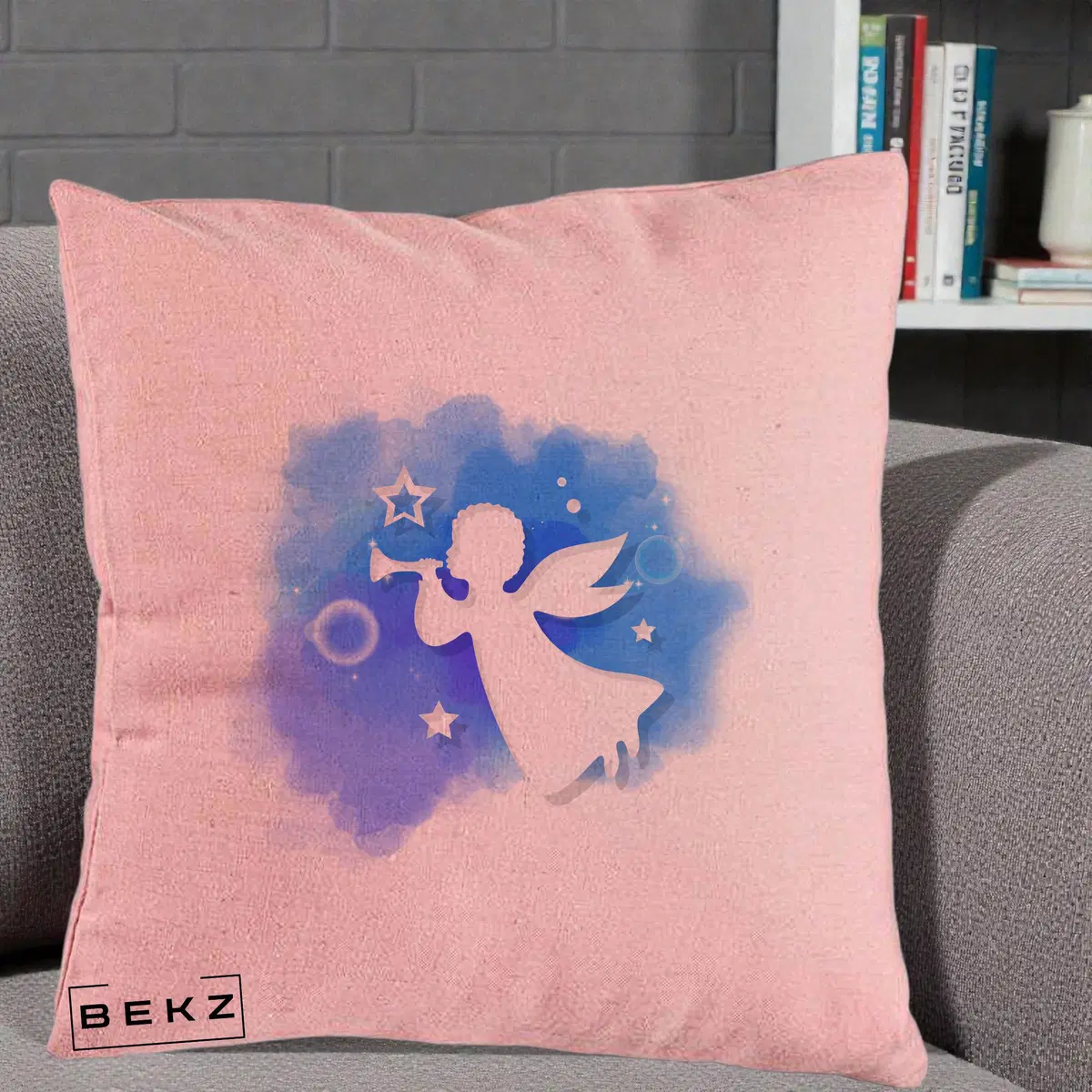 Perna Decorativa Inger cu Trompeta Albastru, 40x40 cm, Roz, Husa Detasabila, Perna, BEKZ®