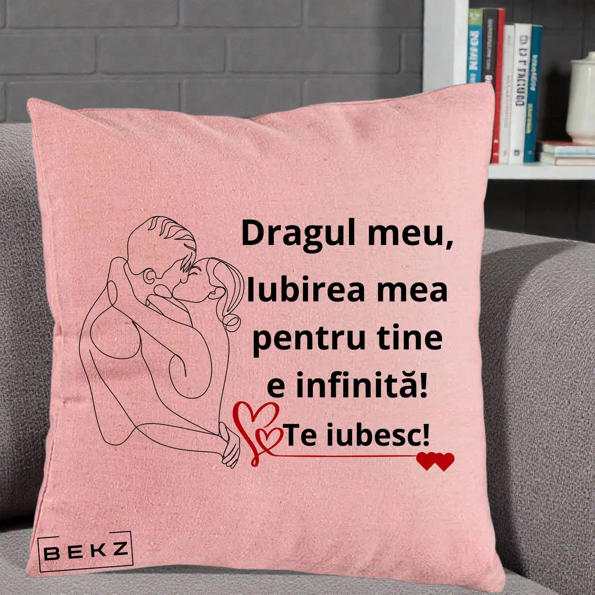 Perna Decorativa Dragul Meu Iubirea Mea pentru Tine e Infinita Te Iubesc, 40x40 cm, Roz, Husa Detasabila, Perna, BEKZ®