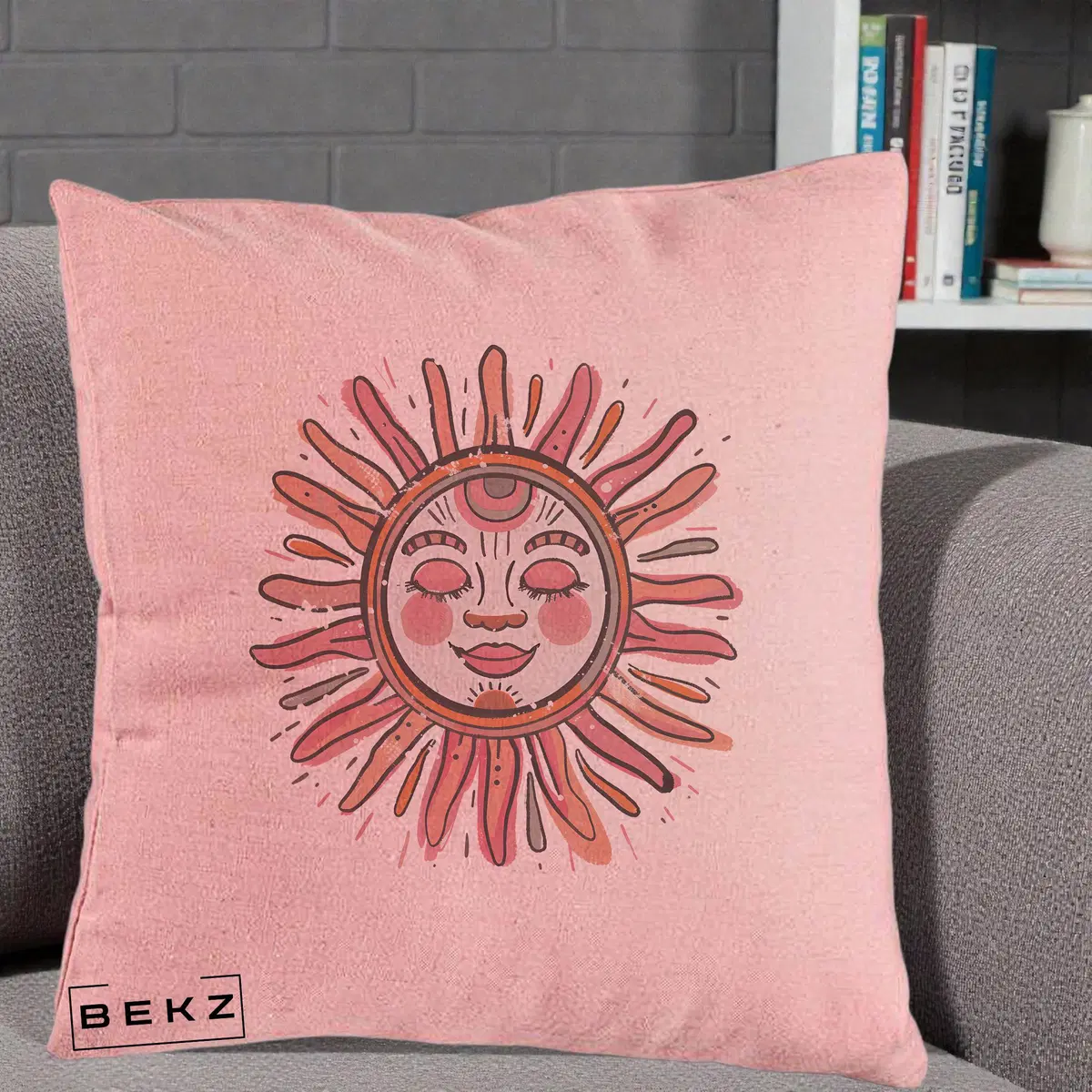 Perna Decorativa Soare Roz Tribal, 40x40 cm, Roz, Husa Detasabila, Perna, BEKZ®