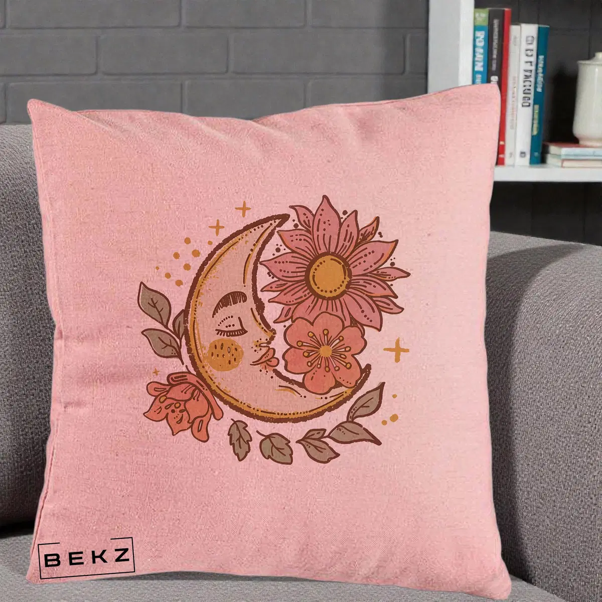 Perna Decorativa Luna Boho Chip Floral, 40x40 cm, Roz, Husa Detasabila, Perna, BEKZ®