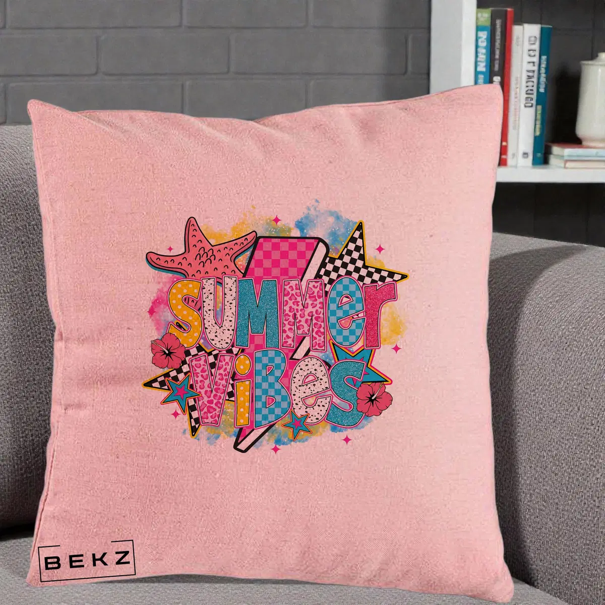 Perna Decorativa Sorry I'm Booked Carti Flori, 40x40 cm, Roz, Husa Detasabila, Perna, BEKZ®