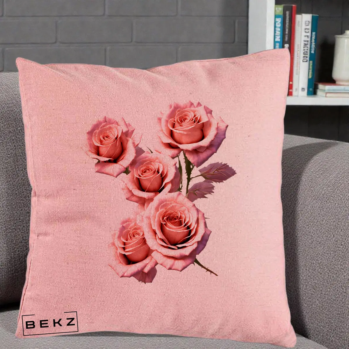 Perna Decorativa Trandafiri Roz Pastel Acuarela, 40x40 cm, Roz, Husa Detasabila, Perna, BEKZ®
