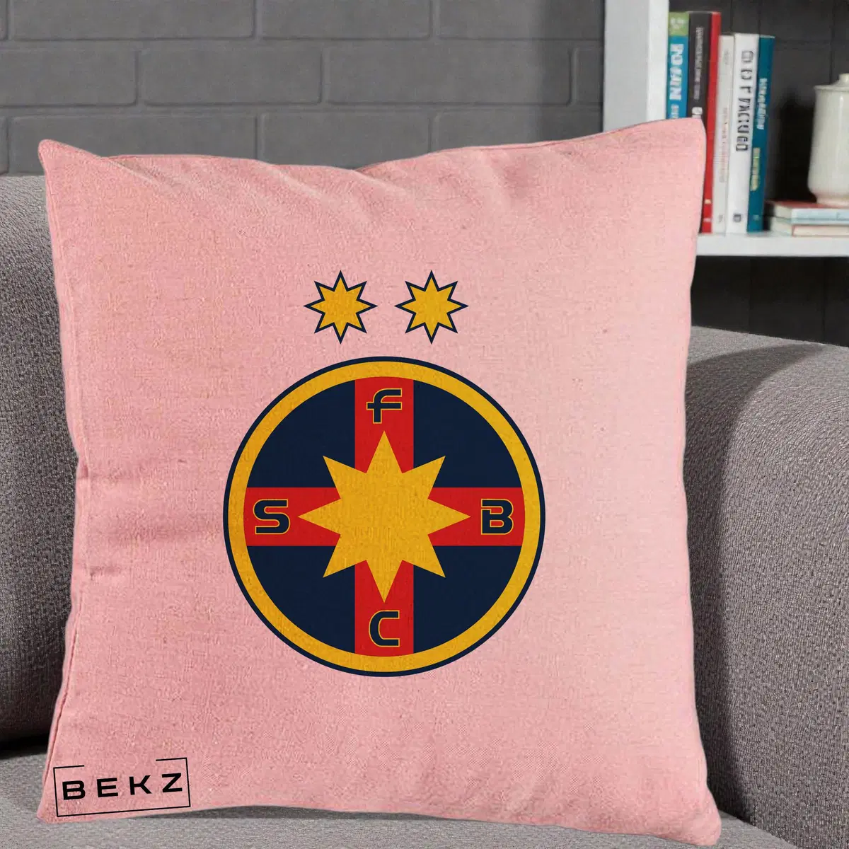 Perna Decorativa FCSB Fotbal Club Steaua Bucuresti, 40x40 cm, Roz, Husa Detasabila, Perna, BEKZ®