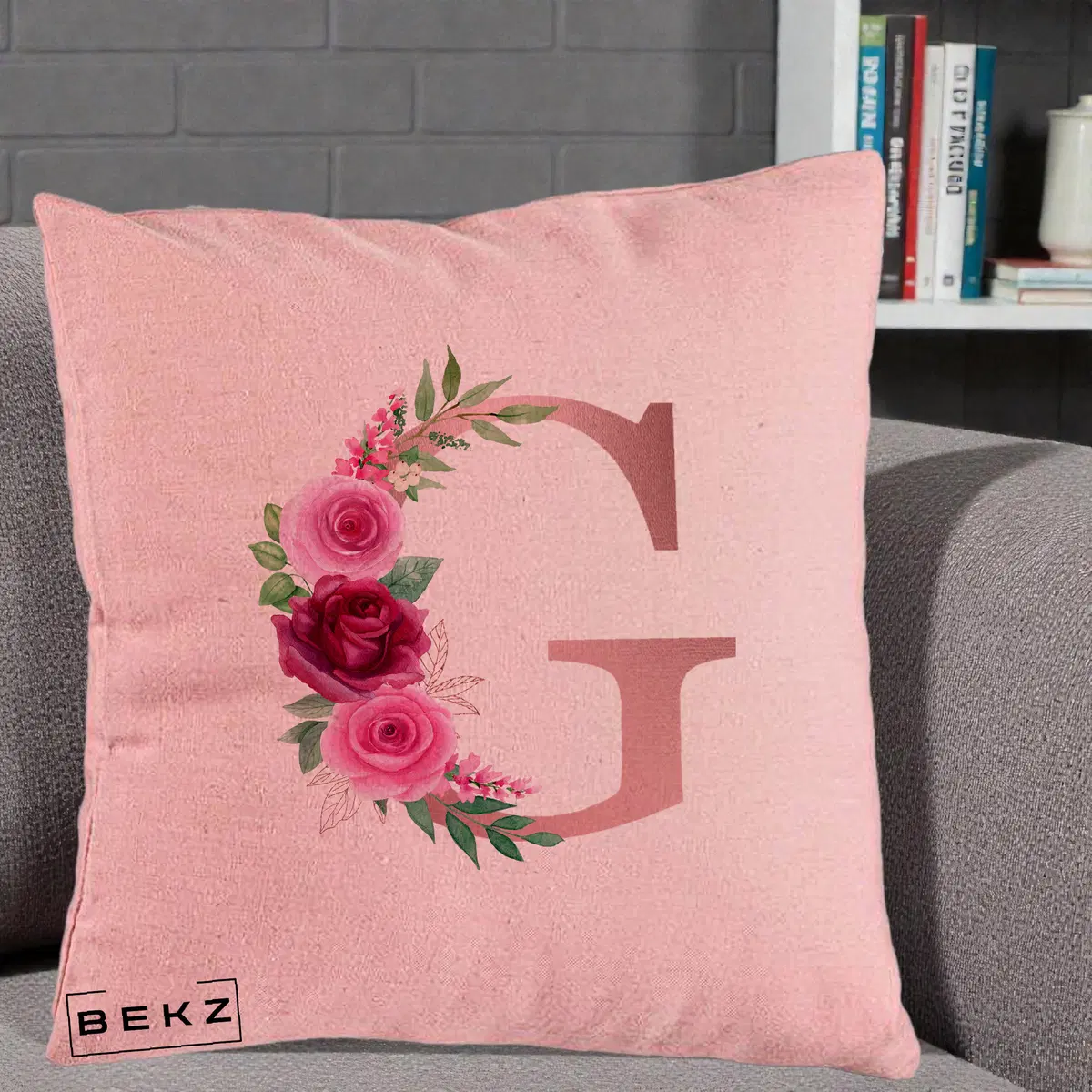 Perna Decorativa Monograma Rose Gold Litera G, 40x40 cm, Roz, Husa Detasabila, Perna, BEKZ®