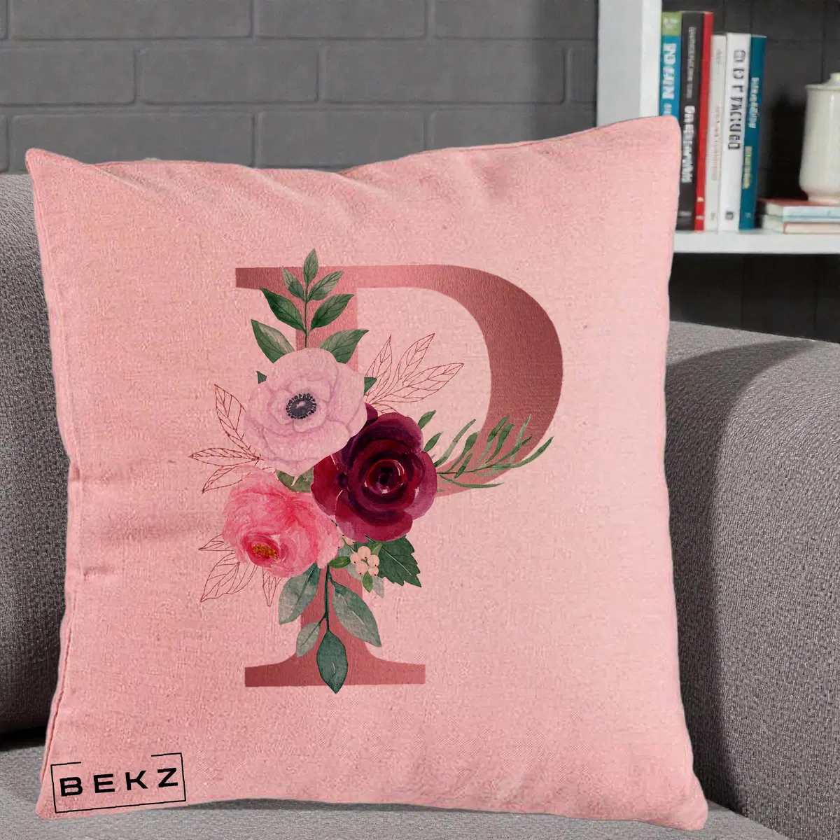 Perna Decorativa Monograma Rose Gold Litera P, 40x40 cm, Roz, Husa Detasabila, Perna, BEKZ®