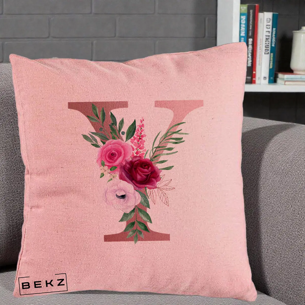 Perna Decorativa Monograma Rose Gold Litera Y, 40x40 cm, Roz, Husa Detasabila, Perna, BEKZ®
