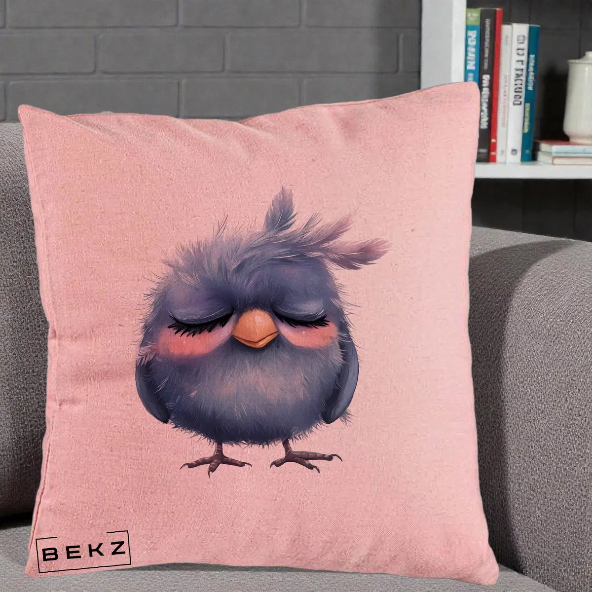 Perna Decorativa Pui Adormit Albastru, 40x40 cm, Roz, Husa Detasabila, Perna, BEKZ®