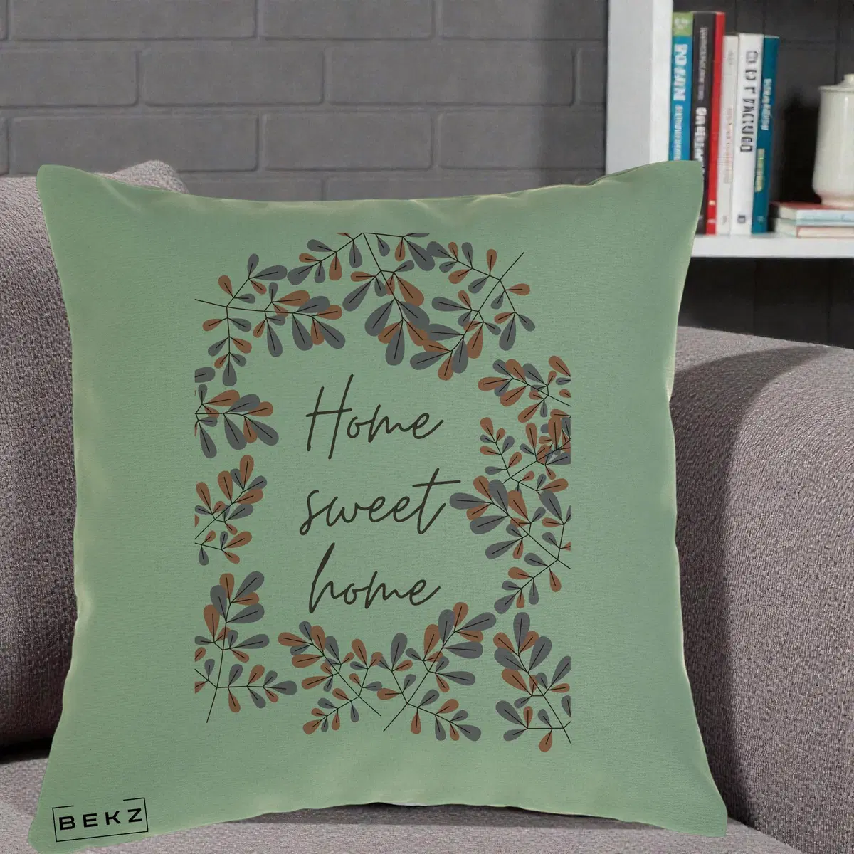 Perna Decorativa Home Sweet Home Frunze Colorate, 40x40 cm, Verde, Husa Detasabila, Perna, BEKZ®