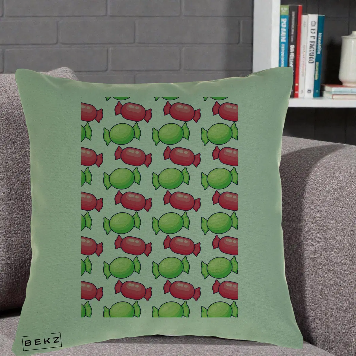 Perna Decorativa Bomboane Craciun Pattern, 40x40 cm, Verde, Husa Detasabila, Perna, BEKZ®